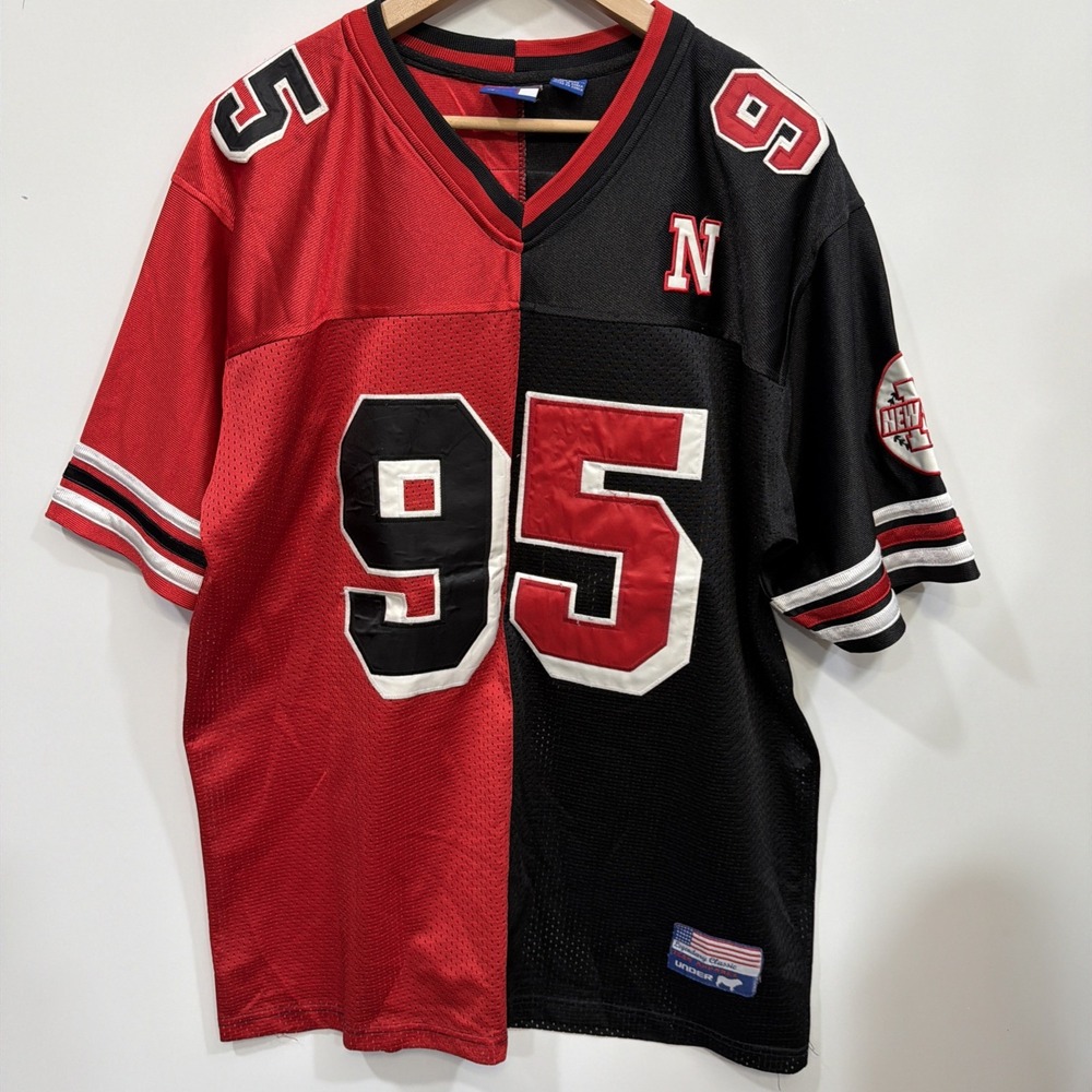 Legendary Classic New York 95 Football Jersey Red Black Split Mesh Mens Large
